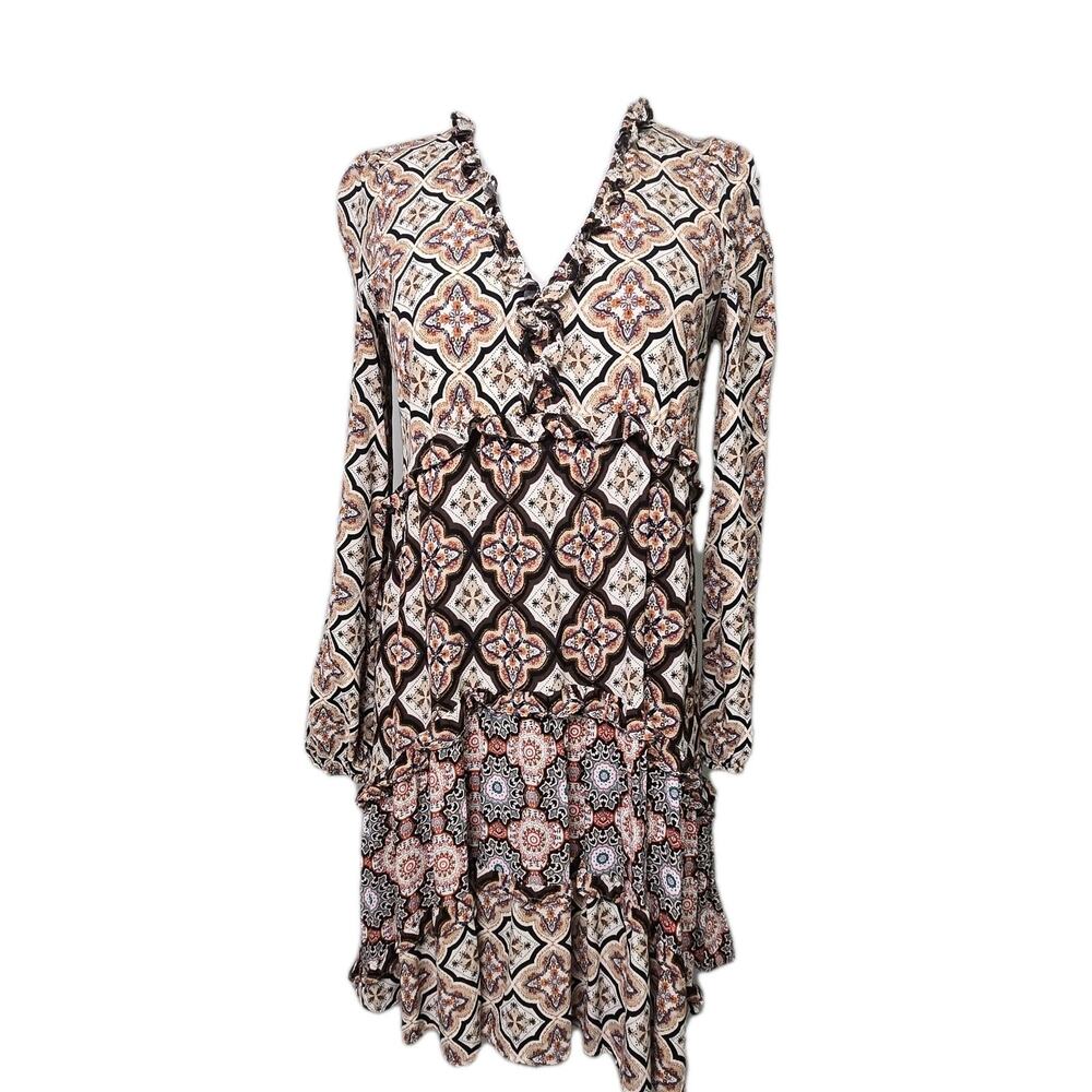 Anthropologie Dress XS Paisley Print Boho Viscose Ruffle